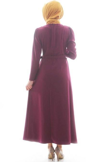 Tuay - Kemerli Fuşya Elbise - 3