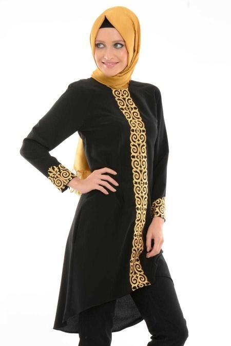 Tuay - Gold Desenli Siyah Tunik - 2