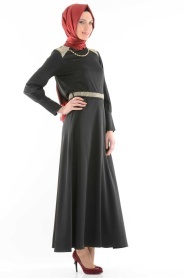 İpekdal - Siyah Tesettür Elbise 3710S - Thumbnail