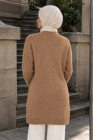 V Desenli Bisküvi Tesettür Triko Kazak 60301BS - 2
