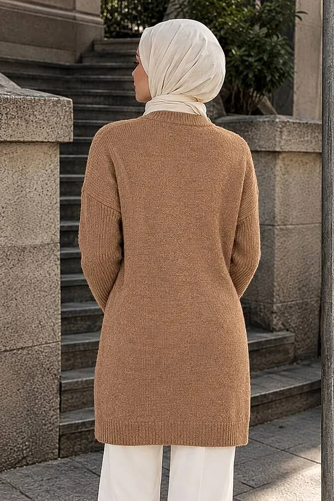 V Desenli Bisküvi Tesettür Triko Kazak 60301BS - 2