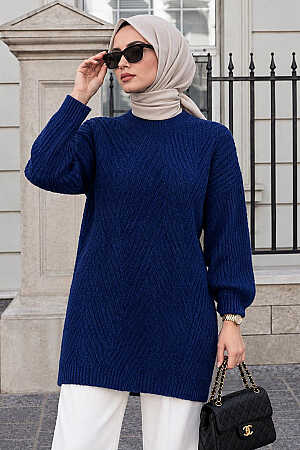 V-Pattern Navy Modest Knit Sweater 60301L 