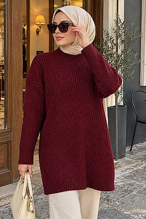 V-Pattern Cherry Modest Knit Sweater 60301VSN 