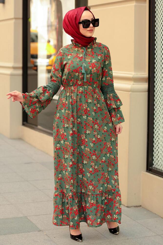 Vert Amande- Nayla Collection - Robe Hijab 1253CY - 1