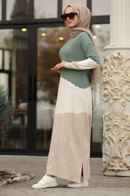 Vert Amande - Neva Style - Robe En Tricot Hijab - 1171CY - Thumbnail