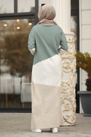 Vert Amande - Neva Style - Robe En Tricot Hijab - 1171CY - Thumbnail
