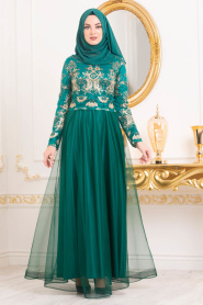 Vert Amande-Tesettürlü Abiye Elbise - Robe de Soirée Hijab 31750CY - Thumbnail