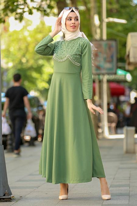 Vert D'arachide - Nayla Collection Robe Hijab 76620FY - 2