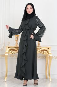 Vert Foncé - Nayla Collection - Abaya Turque Hijab 136KY - Thumbnail