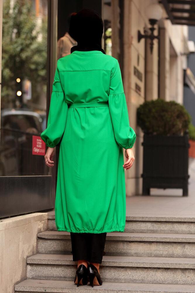 Vert-Nayla Collection - Manteau Hijab 40430Y - 2