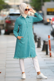 Vert - Nayla Collection - Manteau Hijab 53650Y - Thumbnail