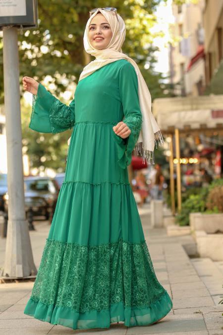 Vert - Nayla Collection - Robe Hijab 100415Y - 1