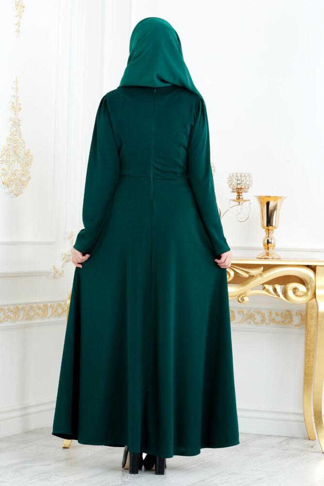 Vert-Nayla Collection -Robe Hijab 20960KY - 3