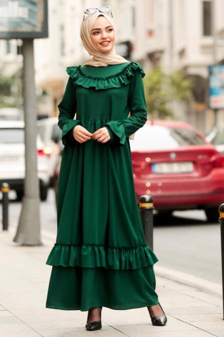 Vert - Nayla Collection - Robe Hijab 4015Y - 1