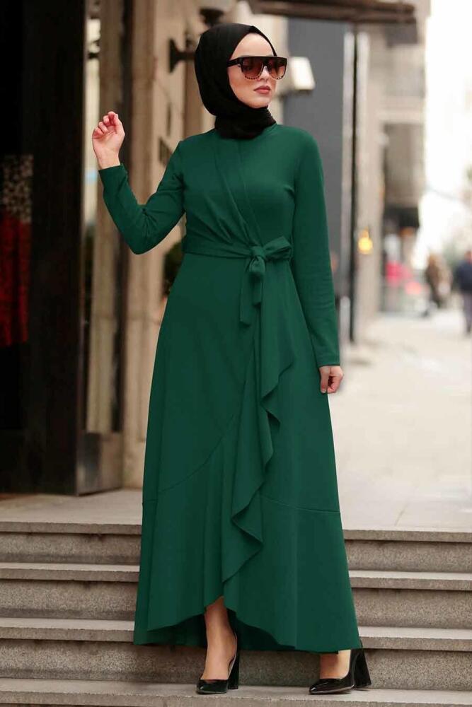 Vert- Nayla Collection - Robe Hijab 4041Y - 1
