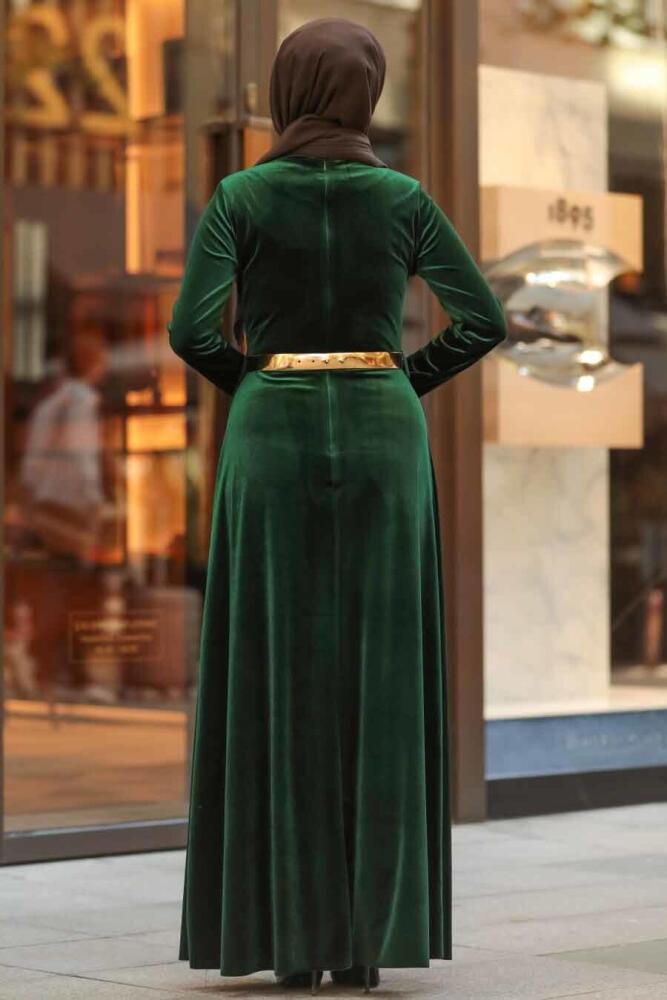 Vert - Neva Style - Robe En Velours Hijab - 32940Y - 3