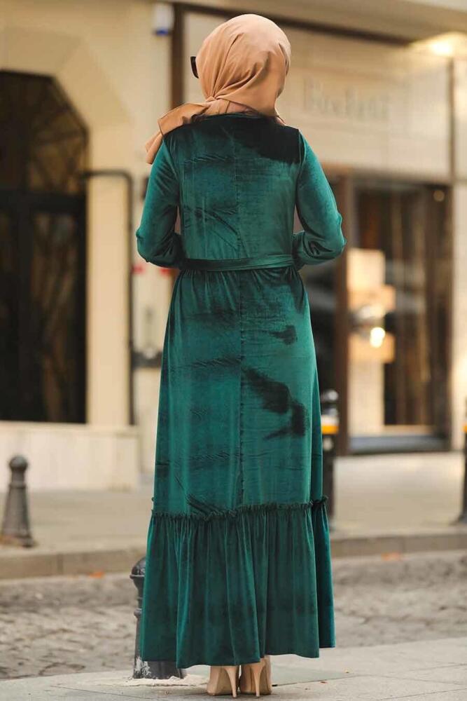Vert - Neva Style - Robe En Velours Hijab - 50530Y - 3