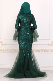 Vert - Tesettürlü Abiye Elbise - Robe de Soirée Hijab - 22521Y - Thumbnail