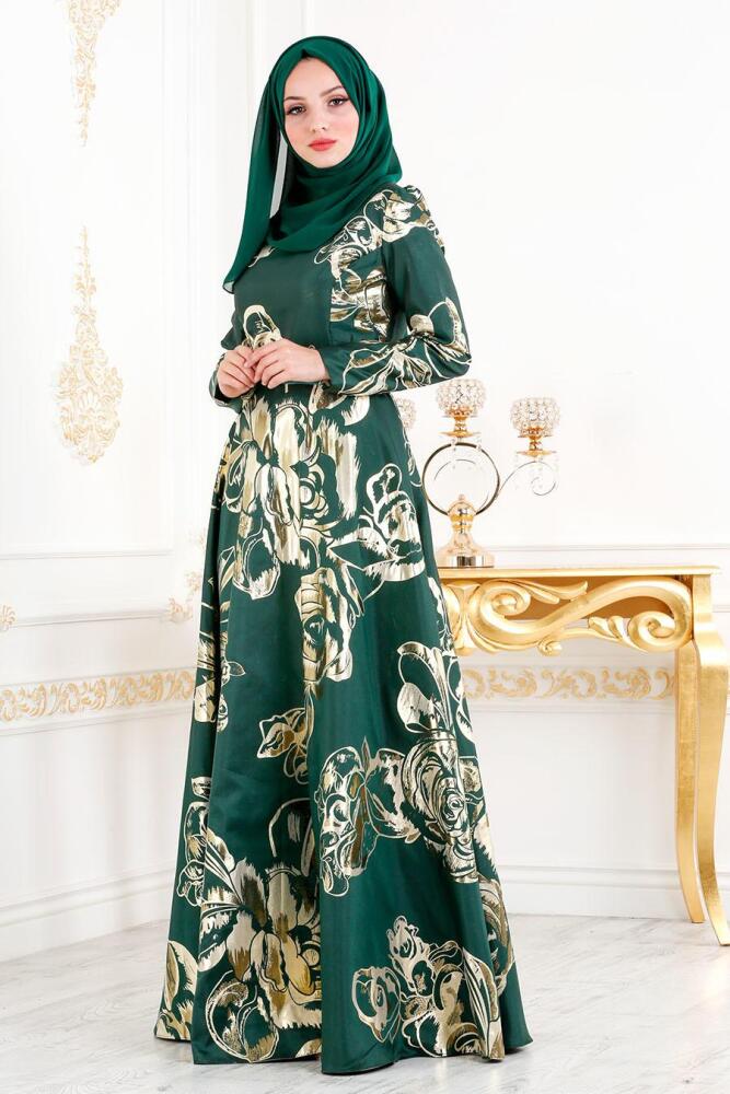 Vert - Tesettürlü Abiye Elbise - Robe de Soirée Hijab 2449Y - 2