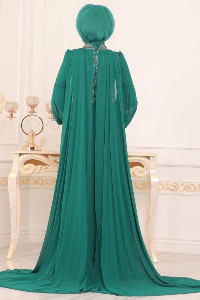 Vert-Tesettürlü Abiye Elbise - Robe de Soirée Hijab 3726Y - 2