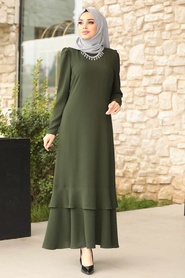 Vert - Tesettürlü Abiye Elbise - Robe de Soirée Hijab - 3763Y - Thumbnail