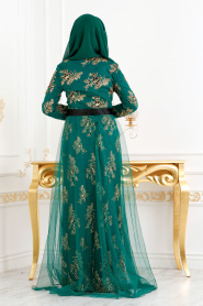 Vert - Tesettürlü Abiye Elbise -Robe de Soirée Hijab 6370Y - Thumbnail