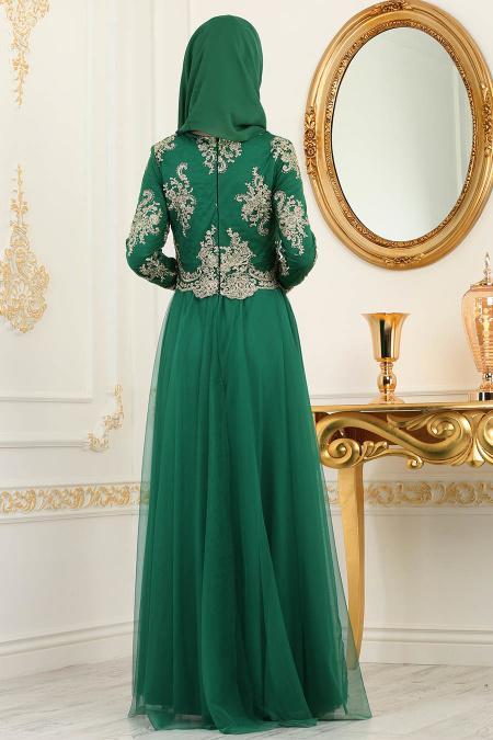 Vert - Tesettürlü Abiye Elbise - Robe de Soirée Hijab 8217Y - 2