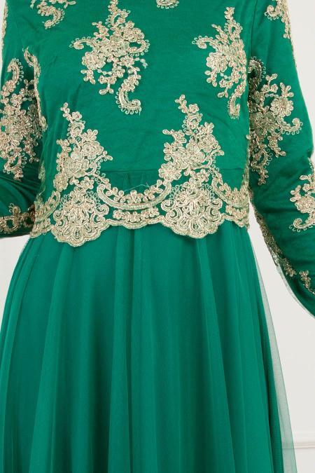 Vert - Tesettürlü Abiye Elbise - Robe de Soirée Hijab 8217Y - 3