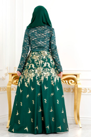 Vert - Tesettürlü Abiye Elbise - Robe de Soirée Hijab 82443Y - Thumbnail