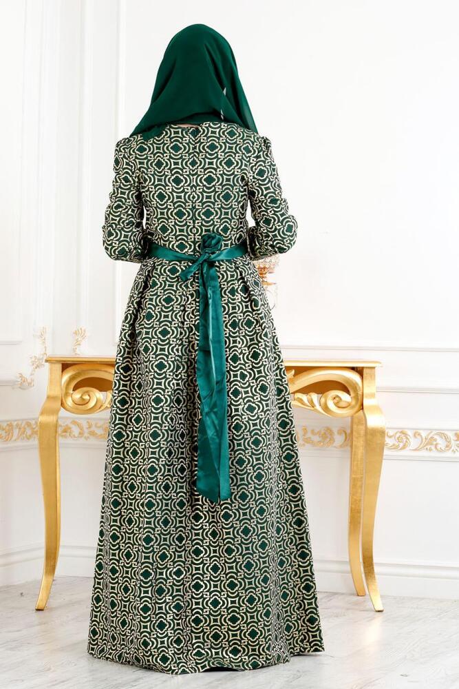 Vert - Tesettürlü Abiye Elbise - Robe de Soirée Hijab 82451Y - 3