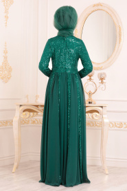 Vert- Tesettürlü Abiye Elbise - Robe de Soirée Hijab 8545Y - Thumbnail