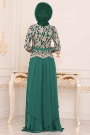 Vert - Tesettürlü Abiye Elbise - Robe de Soirée Hijab - 8647Y - Thumbnail