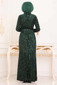 Vert - Tesettürlü Abiye Elbise - Robe de Soirée Hijab - 8727Y - Thumbnail