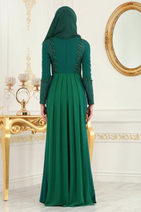 Vert- Tesettürlü Abiye Elbise - Robes de Soirée 2109Y - 3