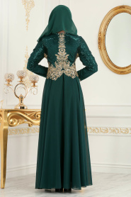 Vert- Tesettürlü Abiye Elbise - Robes de Soirée 7973Y - Thumbnail