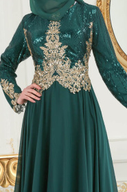 Vert- Tesettürlü Abiye Elbise - Robes de Soirée 7973Y - Thumbnail