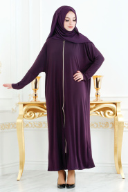 Violet Foncé - Nayla Collection - Abaya Turque Hijab 73081MU - Thumbnail
