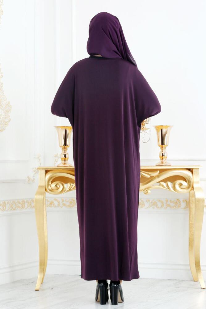 Violet Foncé - Nayla Collection - Abaya Turque Hijab 73081MU - 2