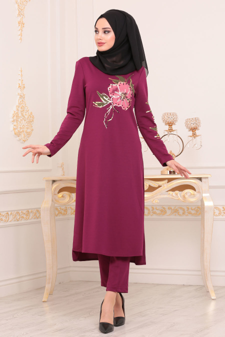 Violet Foncé- Nayla Collection - Combination Hijab 100294MU
