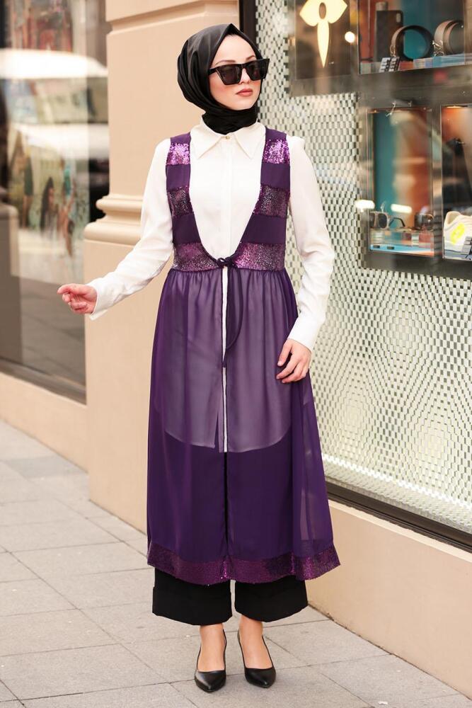 Violet Foncé- Nayla Collection - Gilet Hijab 70090MU - 1