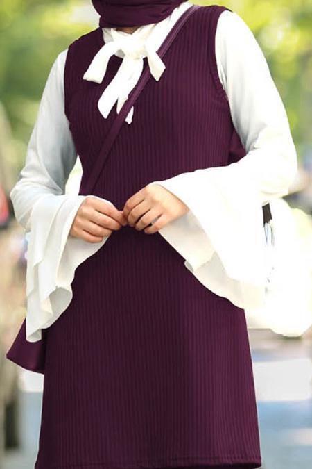 Violet Foncé - Nayla Collection- Hijab Triple Ensemble 995MU - 3
