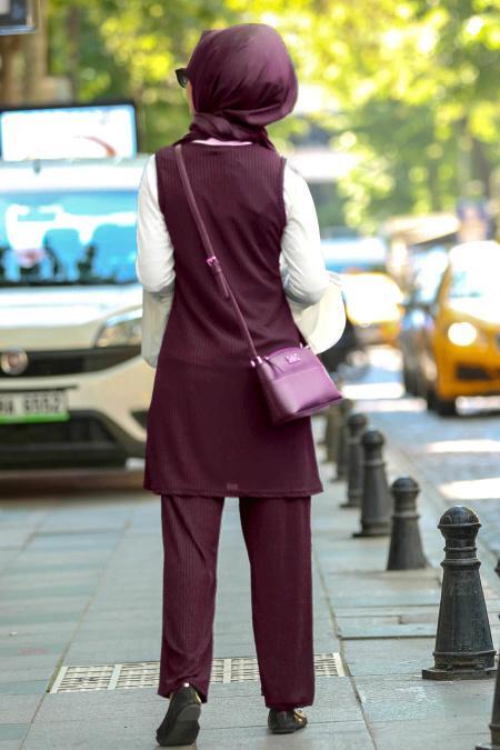 Violet Foncé - Nayla Collection- Hijab Triple Ensemble 995MU - 4