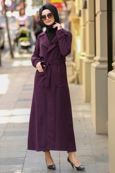 Violet Foncé - Nayla Collection - Manteau Hijab 53520MU