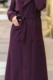Violet Foncé - Nayla Collection - Manteau Hijab 53520MU - Thumbnail