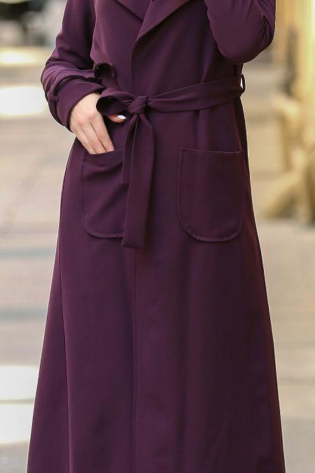 Violet Foncé - Nayla Collection - Manteau Hijab 53520MU - 3