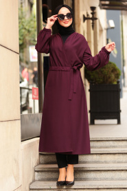 Violet Foncé- Nayla Collection - Manteau Hijab 5466MU - Thumbnail