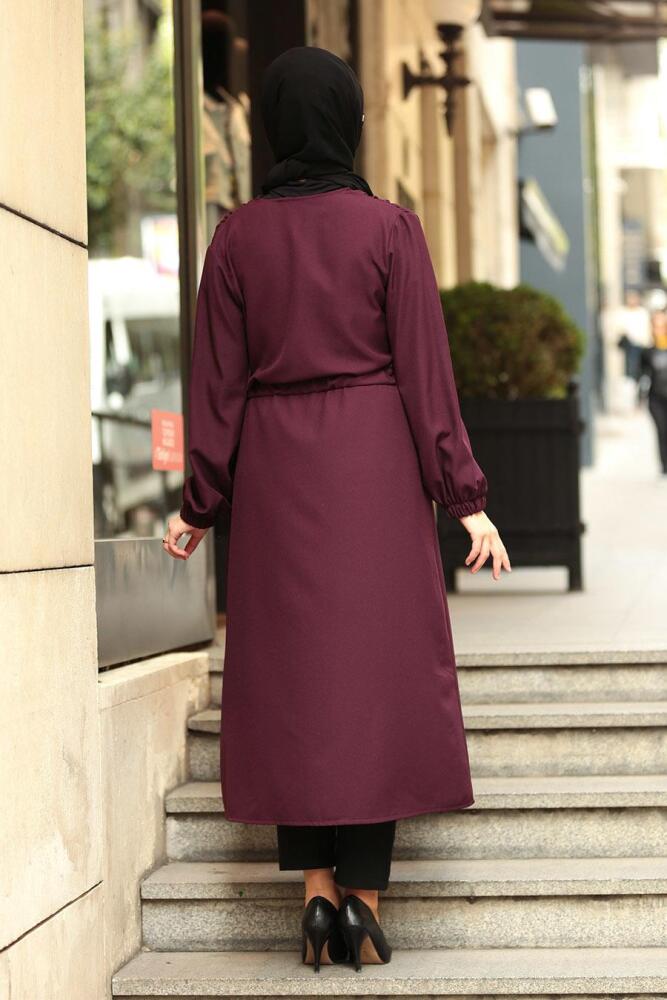 Violet Foncé- Nayla Collection - Manteau Hijab 5466MU - 2