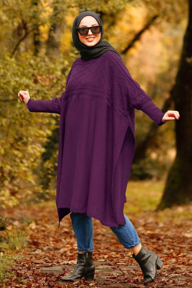 Violet Foncé - Nayla Collection - Poncho Hijab 21040MU - 1