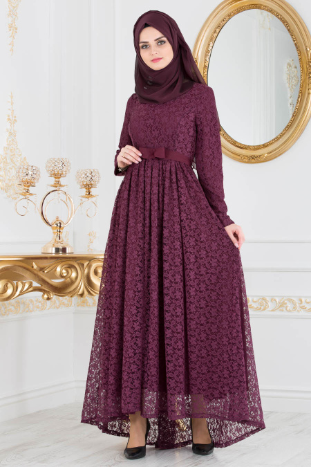 Violet Foncé - Nayla Collection - Robe de Soirée Hijab 41160MU