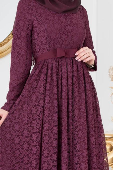 Violet Foncé - Nayla Collection - Robe de Soirée Hijab 41160MU - 4